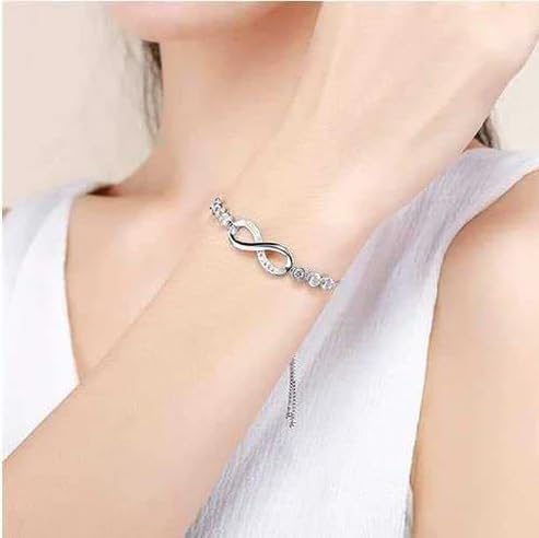 Buy Nilu's Collection Infinity Shape Cubic Zirconia Diamond Bracelet for Women, Jewelry for Gift, Adjustable Charm Bracelet (Silver) at Amazon.in