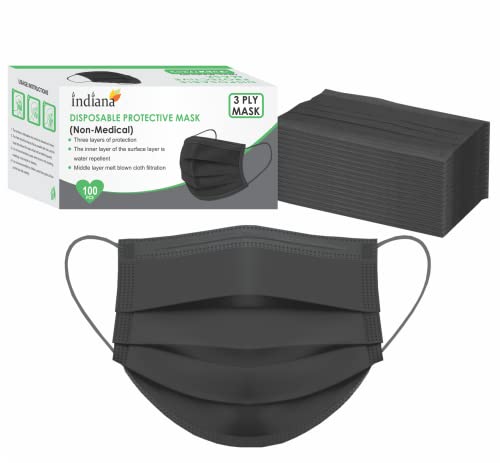Indiana as offered by nature Non-Woven Fabric 3 Ply Mask With Nose Pin Black, Ultrasonic Soft Loops Pack of 100), Unisex : Amazon.in: Health & Personal Care