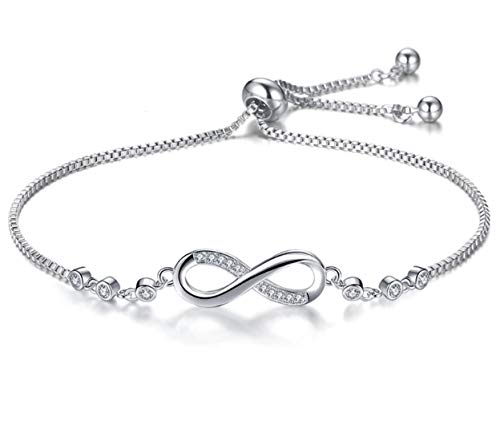 Buy Nilu's Collection Infinity Shape Cubic Zirconia Diamond Bracelet for Women, Jewelry for Gift, Adjustable Charm Bracelet (Silver) at Amazon.in