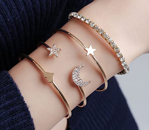 Fashion Frill Bracelet For Women Star Moon Design AD Studded Multi Layered Gold Plated Cuff Bangle Bracelet For Women Girls Stackable Bracelet Womens Jewellery : Amazon.in: Jewellery