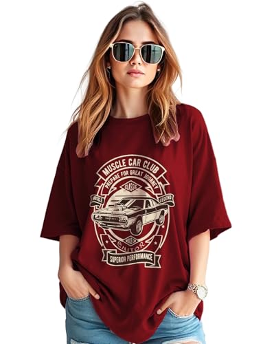 Buy AUSK Oversized T-Shirt for Womens | Graphic Front Printed Loose fit Womens Tshirt at Amazon.in
