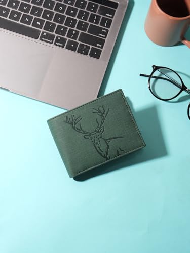 Buy SAMTROH Vegan Leather Wallet for Men | Vintage Printed | Premium Vegan Leather Craftsmanship | 3 Card Slots I 2 Cash Compartments & Secret Slots | 1 CoinPocket (Deer, Green) at Amazon.in