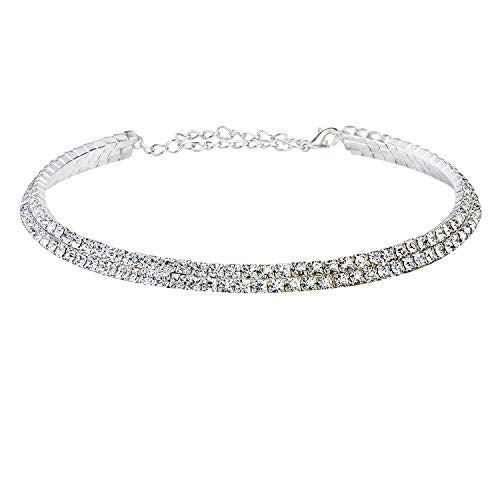 YouBella Fashion Jewellery Silver Crystal Rhinestone Choker Necklace for Women.(Valentine Gift Special). (Two line) : Amazon.in: Fashion