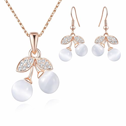 Om Jewells Valentine Gift Crystal Jewellery Rose Gold Plated Dangling Cherry Shape Stylish Pendant Necklace Set With Earrings Studded Artificial Pearls For Girls And Women Ps1000730 : Amazon.in: Jewellery