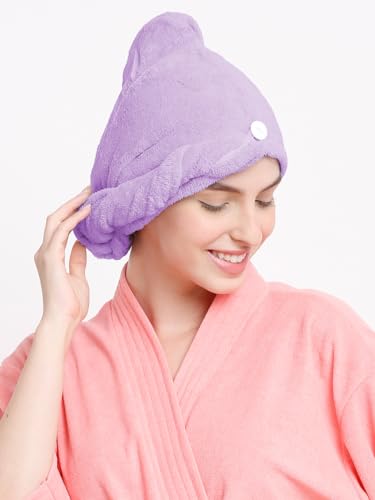 Cortina Microfiber 380 TC Hair Towel Cap,Soft Absorbent Quick Drying Cap for Curly Thick Hair,Wrap Cap for Women Girls-Pack of 1,Purple : Amazon.in: Beauty