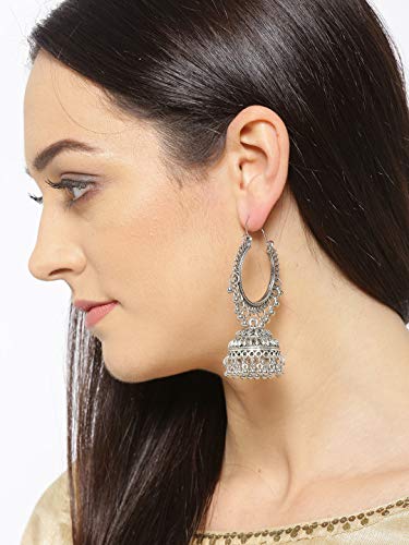 YouBella Afghani Oxidised Silver Jhumka Earrings