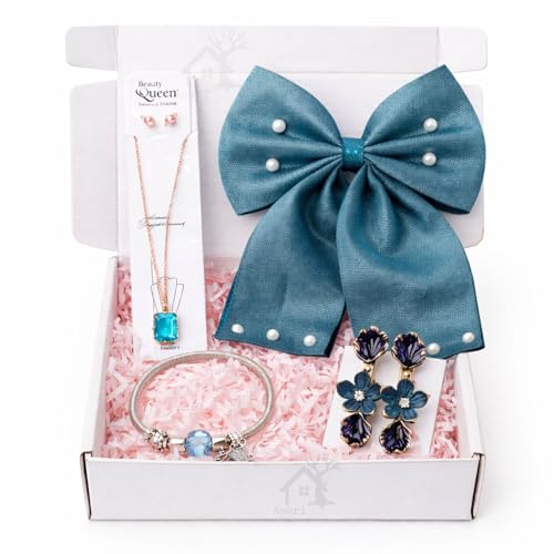 Buy 5 Pcs Trendy Hair Accessories & Jewelry Gift Set for Girls & Women, Hair Bow, Jewellery Set, Pendant Necklace with Earrings, Flower Hair Pins, Charm Bracelet, White Gift Box Included, Random Designs as per Latest Trend at Amazon.in
