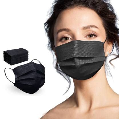 Indiana as offered by nature Non-Woven Fabric 3 Ply Mask With Nose Pin Black, Ultrasonic Soft Loops Pack of 100), Unisex : Amazon.in: Health & Personal Care