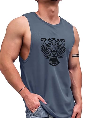 Buy AUSK Men Polyester Regular Fit Vest | Gym T-Shirt For Men | Lion Printed Sleeveless T-Shirt For Mens (Color-Grey) at Amazon.in