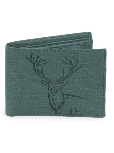 Buy SAMTROH Vegan Leather Wallet for Men | Vintage Printed | Premium Vegan Leather Craftsmanship | 3 Card Slots I 2 Cash Compartments & Secret Slots | 1 CoinPocket (Deer, Green) at Amazon.in