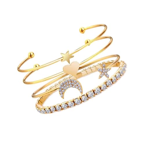 Fashion Frill Bracelet For Women Star Moon Design AD Studded Multi Layered Gold Plated Cuff Bangle Bracelet For Women Girls Stackable Bracelet Womens Jewellery : Amazon.in: Jewellery