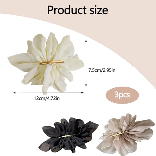 ZIBUYU® 3 PC Chiffon Large Flower Hair Clips for Women, French Barrette Pins for Low Ponytail, Hair Clutcher Accessories for Women Stylish in White, Beige, Black for Daily, Parties, and Girls Gifts : Amazon.in: Jewellery