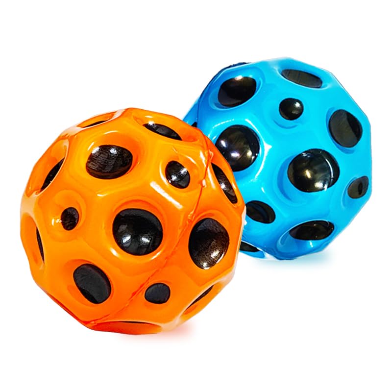 VGRASSP Super Bouncy Rubber Moon Ball Toy for Kids and Adults with Craters - High Bounce, Textured Grip, Perfect for Playtime Fun - Return Gift Foam Ball, Multicolor (Pack of 2)