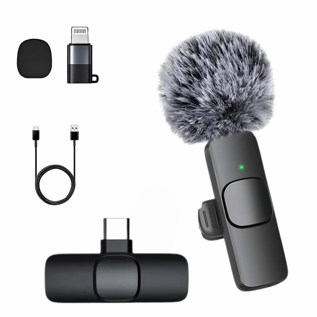 OUTLAND Furry K8 Wireless Lavalier Microphone, Bluetooth Collar Microphone for Type-C Android, Noise Canceling Mic for Vlogging, Clip-On for YouTube, Singing, Video Recording, Podcasting