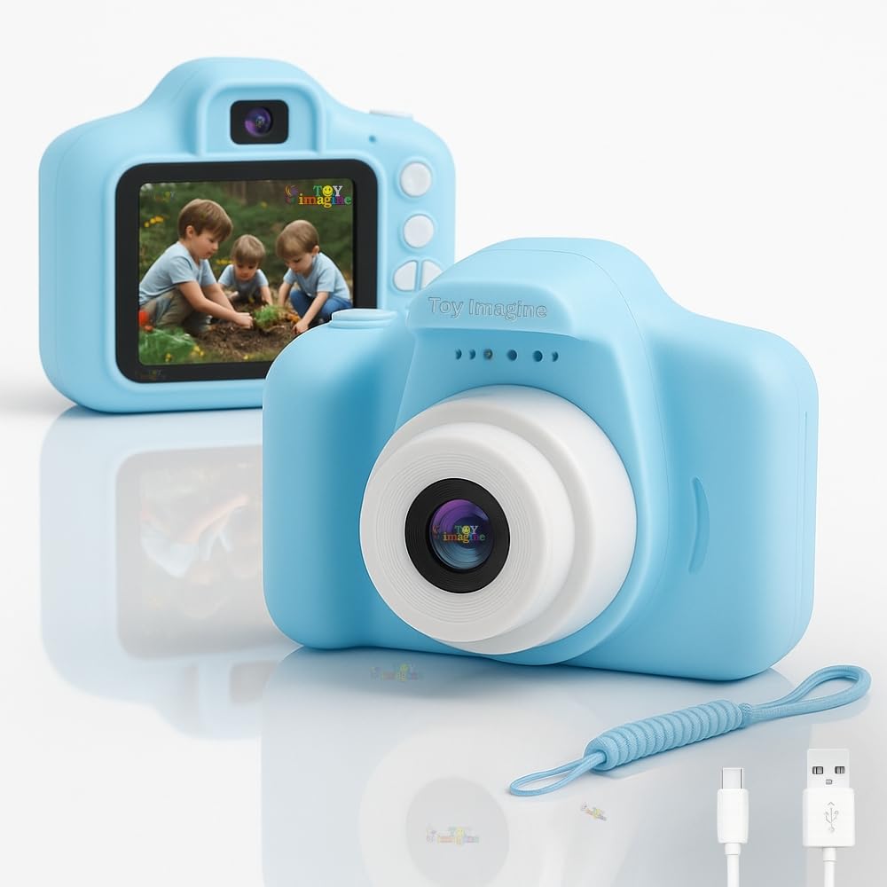 Toy Imagine Kids Digital Camera Toy 3.0MP 1080P Video Camera with 2-Inch Screen & 32GB Capacity USB Rechargeable with Games,Filters,Time-Lapse Educational Birthday Gift for Boys & Girls Age 3–12(Blue)