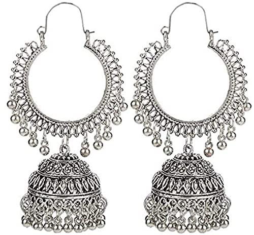 YouBella Afghani Oxidised Silver Jhumka Earrings