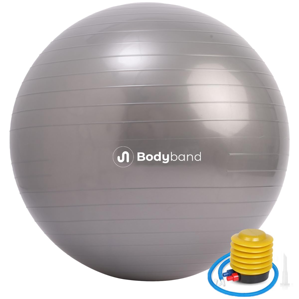 Bodyband Gym Ball for Exercise with Foot Pump for Workout Yoga for Women and Men Swiss Ball for Balance Stability Training, Fitness 55Cm-Grey