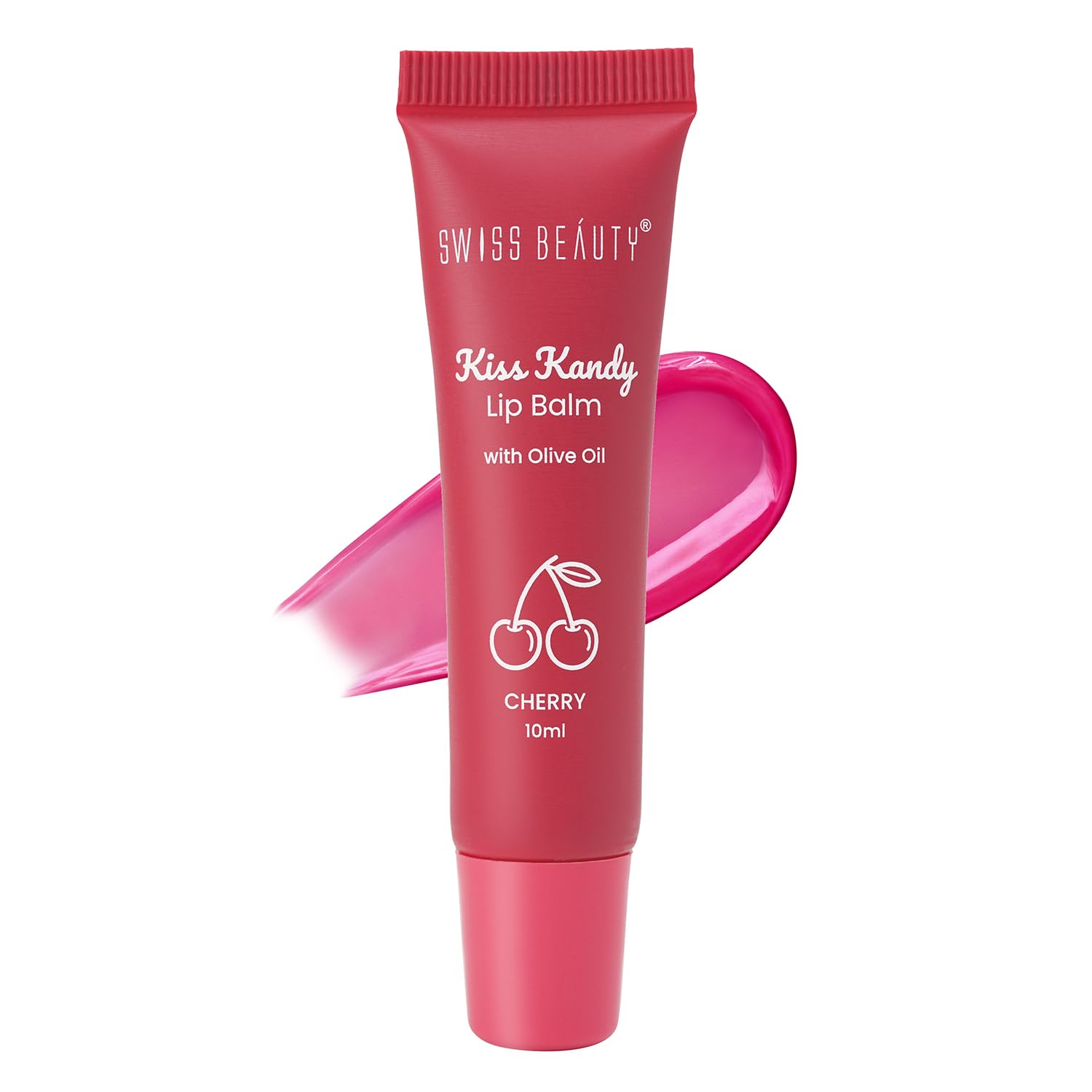 Swiss Beauty Kiss Kandy Tinted Lip Balm | Moisturising Non-Sticky Formula with Olive Oil & Vitamin E | Soft, Smooth & Hydrated Lips All Day | Cherry, 10ml