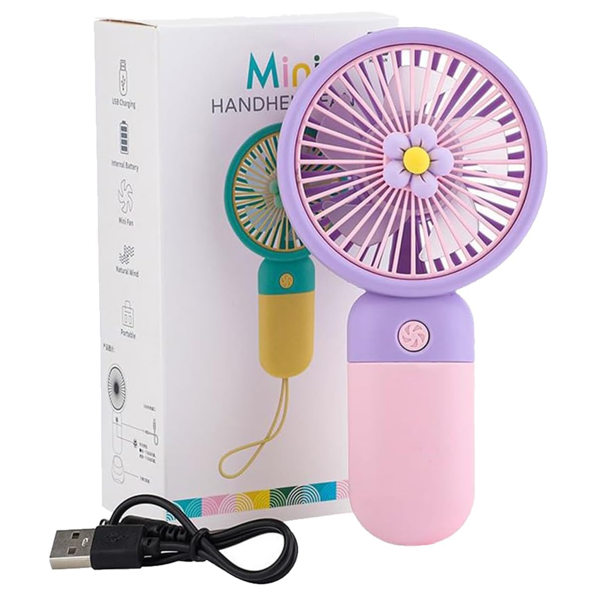 BLAXSTOC Mini Rechargeable Fan, Portable Fan with 3 Speed Modes, High Speed Motor, Type-C Charging Port, (MULTICOLOR)