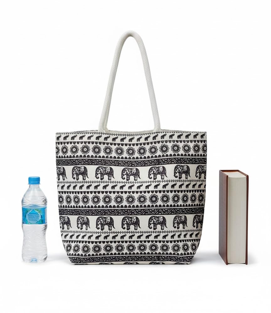 Buy PARA BOLA Large Canvas Tote Bag with Elephant Print – Reusable Grocery Bag, Eco-Friendly Shopping Bag, Travel Beach Tote with Durable Handles & Spacious Interior – 18x15 Inch Sturdy Shoulder Bag at Amazon.in