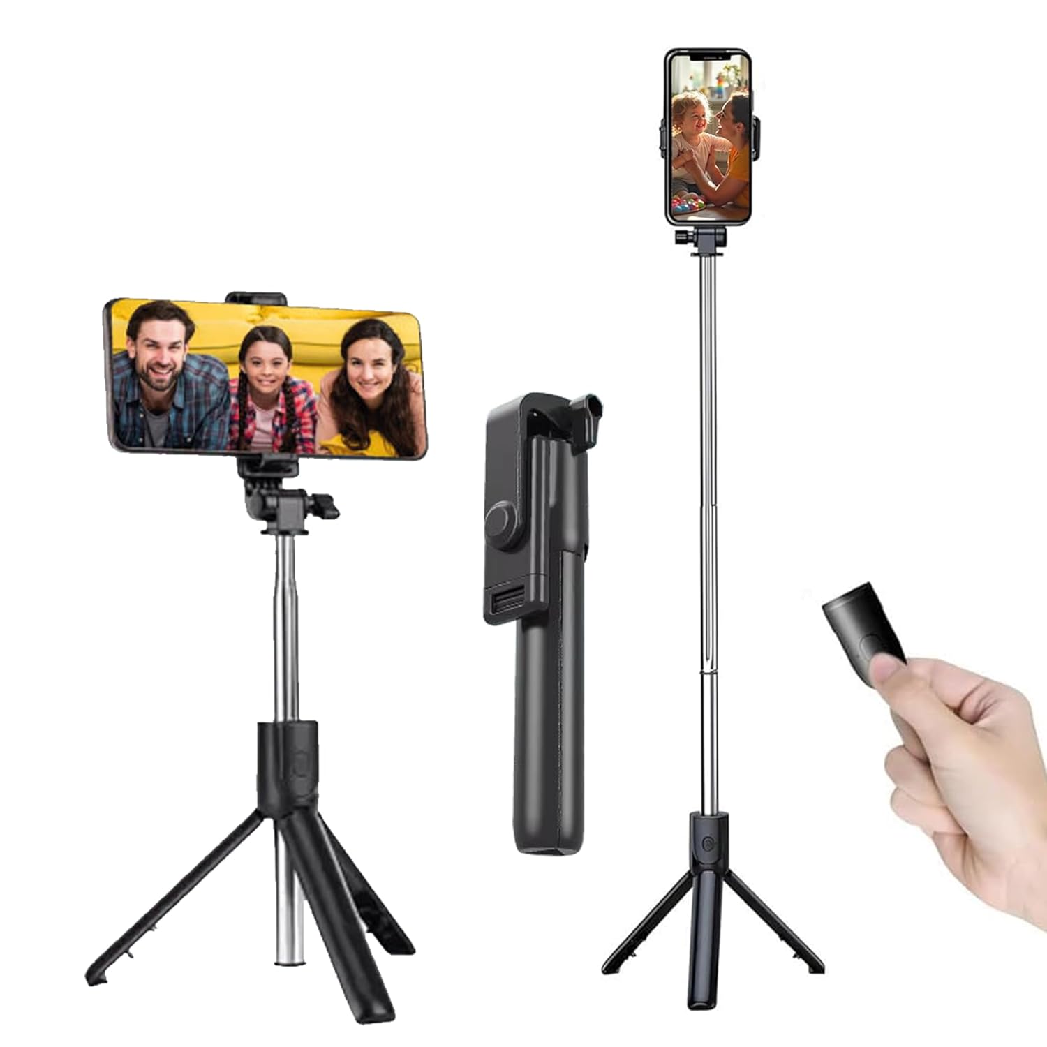 Kratos Selfie Stick with Tripod Stand,Extendable Selfie Stick for Mobile Phone with Bluetooth Remote,3-in-1 Multifunctional Design for Redmi/Xiaomi/OnePlus/Samsung/Oppo/Vivo and All Phones