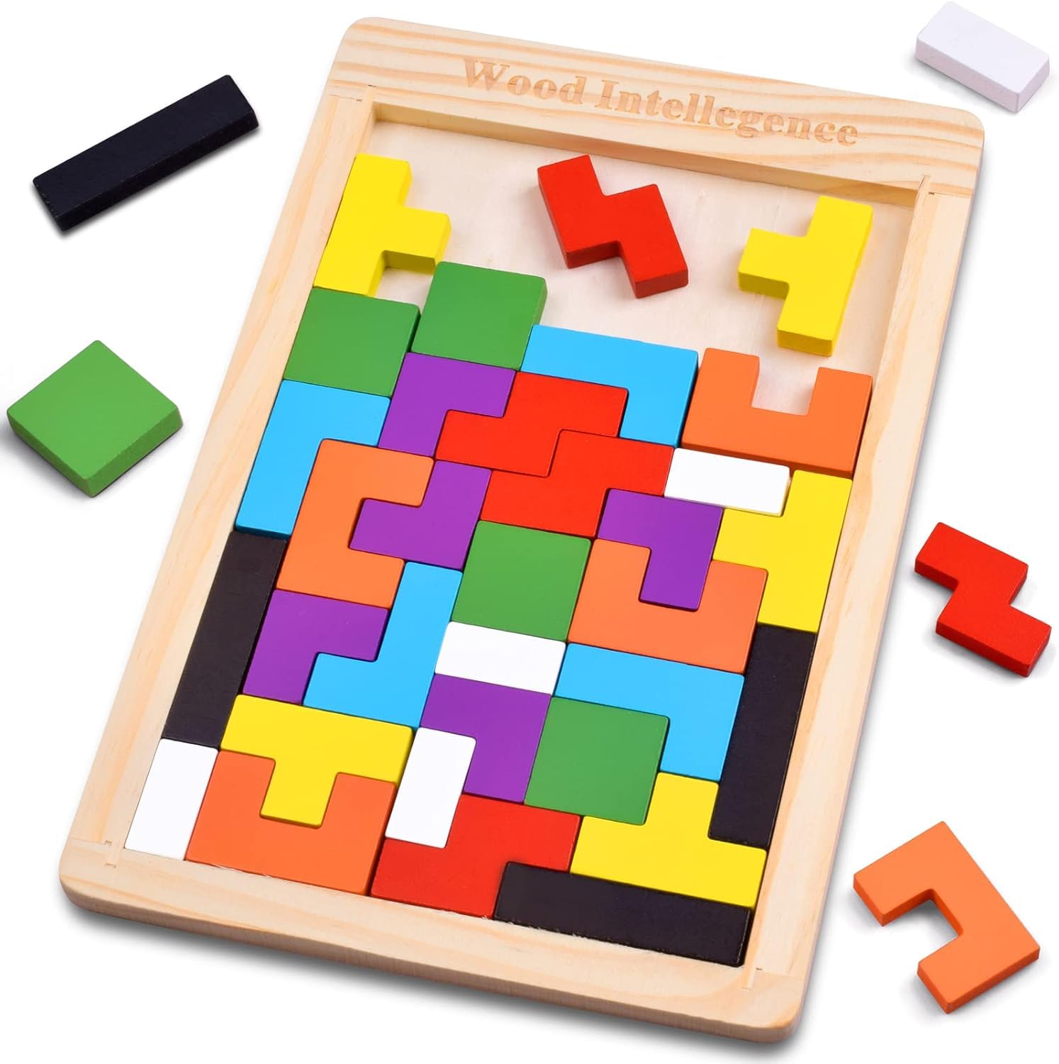 SHINETOY Wooden Tangram Puzzle for Kids 40 Pieces | Montessori Brain Teaser Blocks Game | Educational Wooden Toys for Toddlers | Color & Shape Learning Puzzle Gift for Boys & Girls Christmas Gift