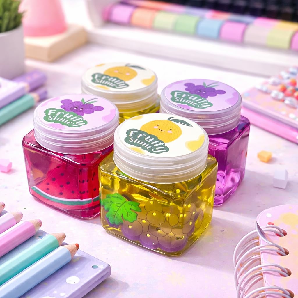 Zesto Pack of 4 Toy Slime Multicolored Fruit Scented Gel Birthday Gift Toys for Boys Girls Kids 3 4 5 10 Years Boy Girl Kids (Fruity Yellow and Purple)