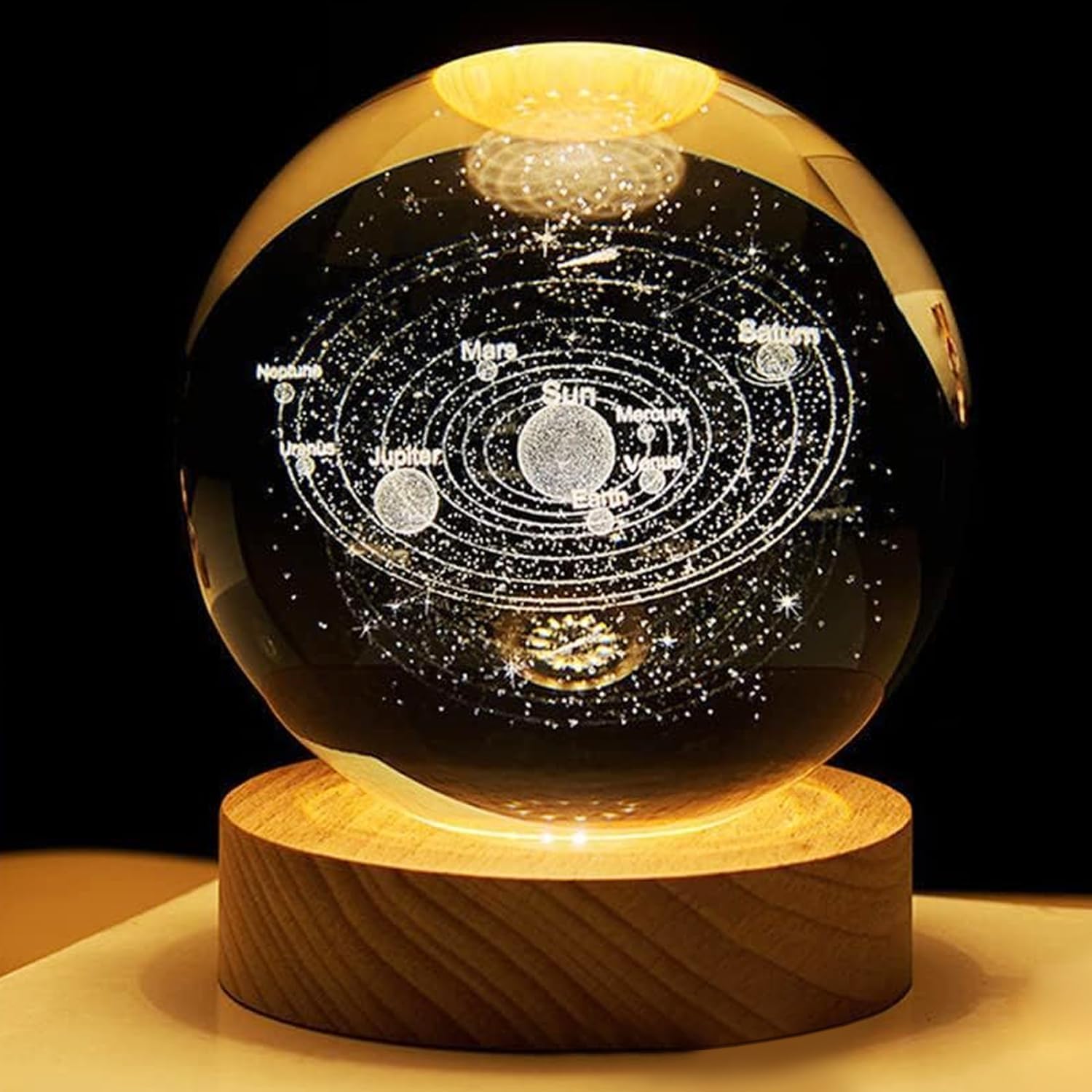 Universe Crystal Ball Night Light,3D Glass Ball Night LED Lamp with Woodern Base,Colorful LED Wooden Crystal Ball for Home Decoration Birthday Gift for Teens Boys andGirls