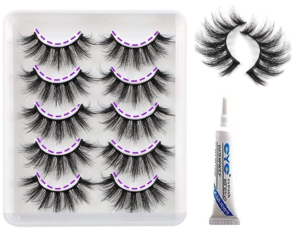 Komoko False Eyelashes Hand Made Cat-Eye Fluffy Faux Mink Lashes 3D Wispy Lashes 5 Pairs Pack Dramatic Long Thick Volume Fake Eye Lash Multipack