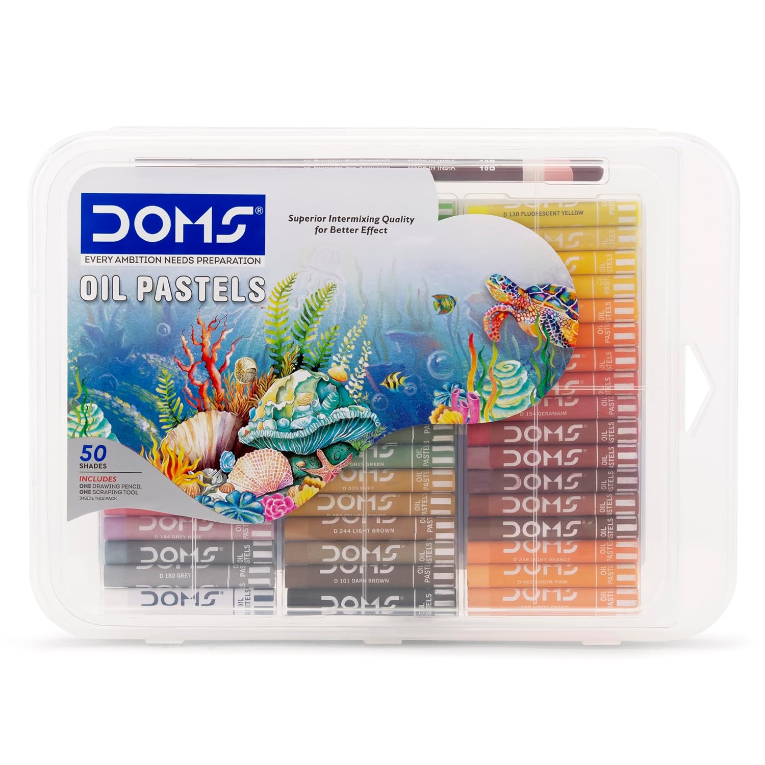 DOMS 50 Shades Oil Pastel With Case|Smooth Color Intermixing For Better Effect|Bright&Intense Colors|Free Scrapping Tool|Non-Toxic&Safe For Childrens|Pack Of 1|Multicolor