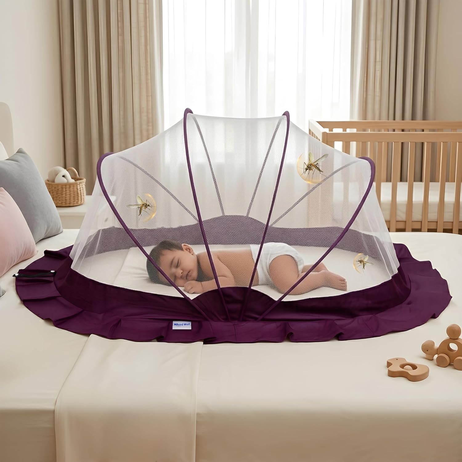 Weird Wolf Foldable Baby Mosquito Net, Bottomless Net for Infants, for Safe & Easy Use | 107 x 74 x 55 cms Mosquito Net for Baby, Toddlers & Infant (0-36 Months), 6 Months Warranty, Purple