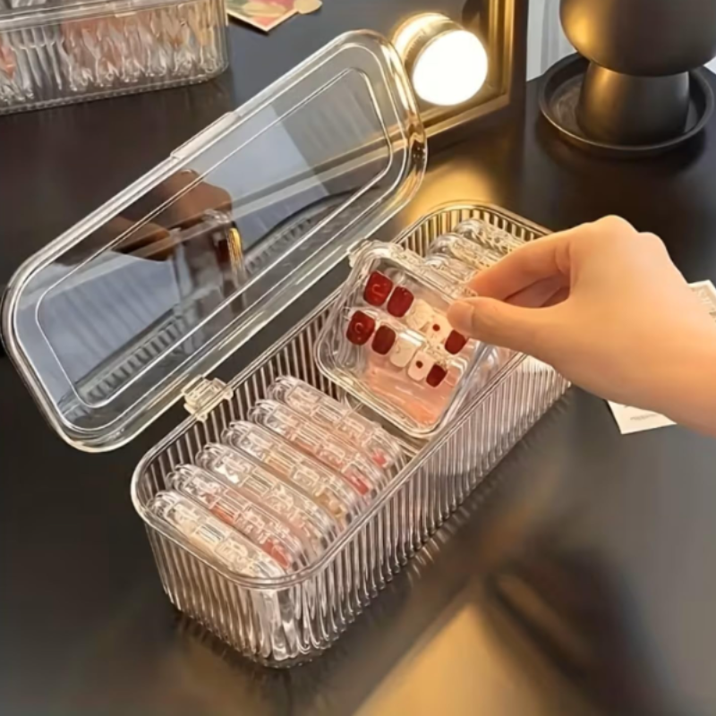 Acrylic Jewelry Organizer Box | Transparent 10-Compartment Storage Case for Earrings, Rings, Necklaces & Nails