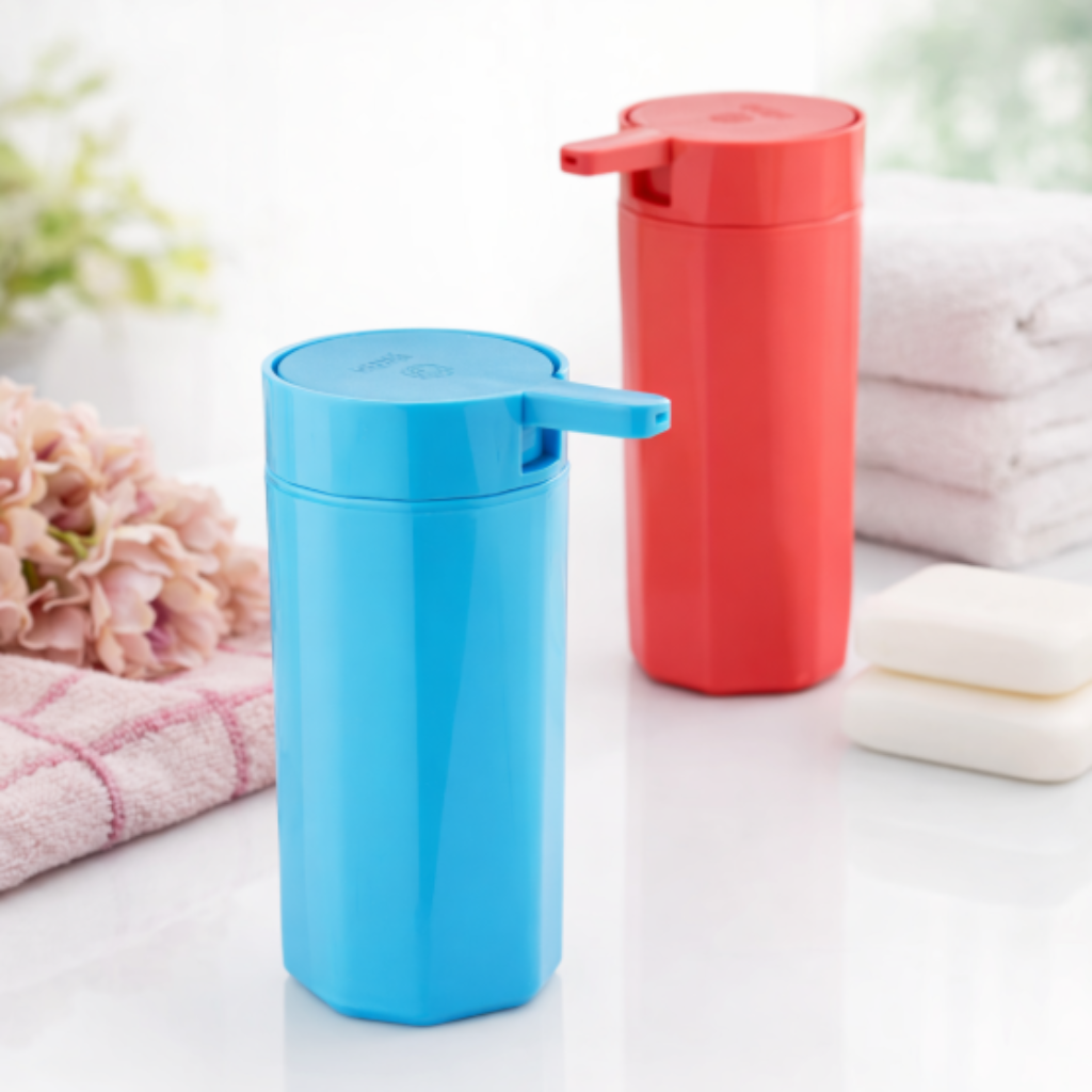 Crystal Push Soap Dispenser Bottle | Refillable Plastic Hand Wash Dispenser with Flip Top Cap (Random Color-Pack of 1)