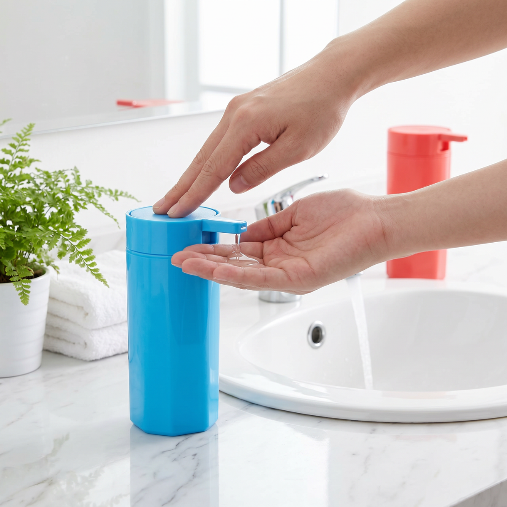 Crystal Push Soap Dispenser Bottle | Refillable Plastic Hand Wash Dispenser with Flip Top Cap (Random Color-Pack of 1)