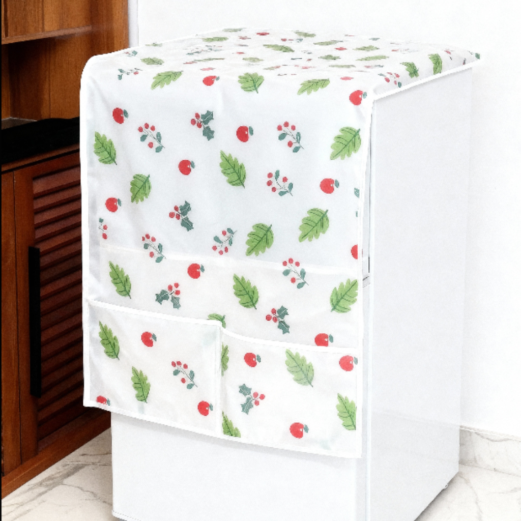 Transparent Waterproof Fridge Cover with Storage Pockets – Dust-Proof Refrigerator Top Cover (Random Print- Pack of 1)