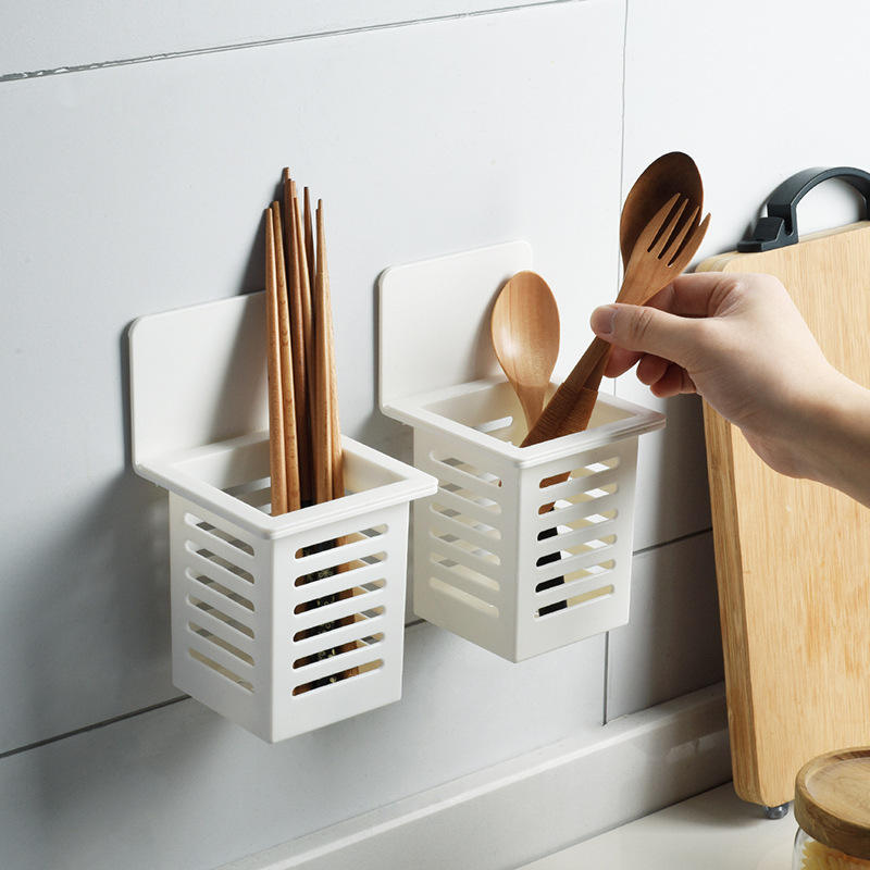 Home Simple Wall-Mounted Single Kitchen Chopstick Holder No-Drill Hollow Design Multi-Functional Chopstick Rack