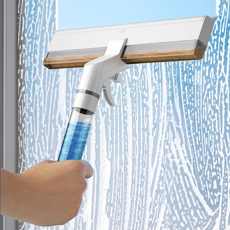 4-in-1 New Double-Sided Household Glass Wiper Squeegee with Water Collector and Retractable Spray Window Cleaner