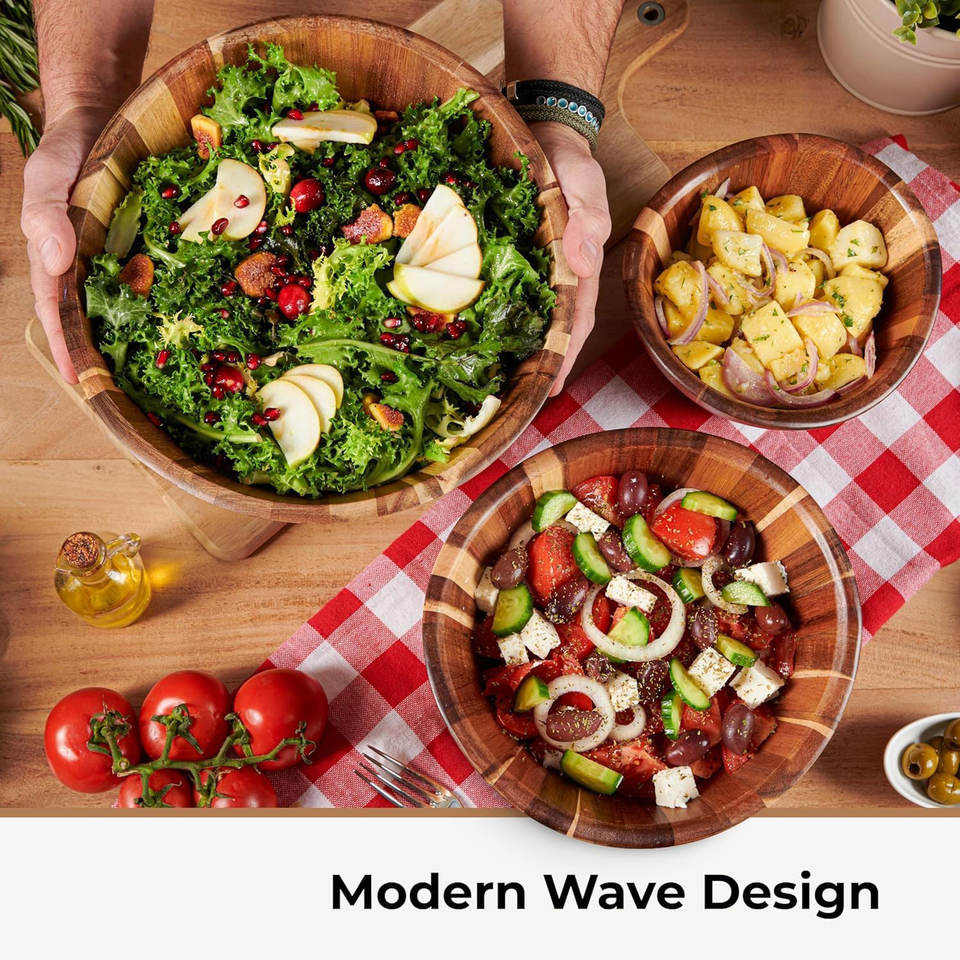 FLYWOD Trending Product 2026 Natural Wooden Salad Bowl Set Large Acacia Wood Bowl Salad Mixing Wooden Bowl