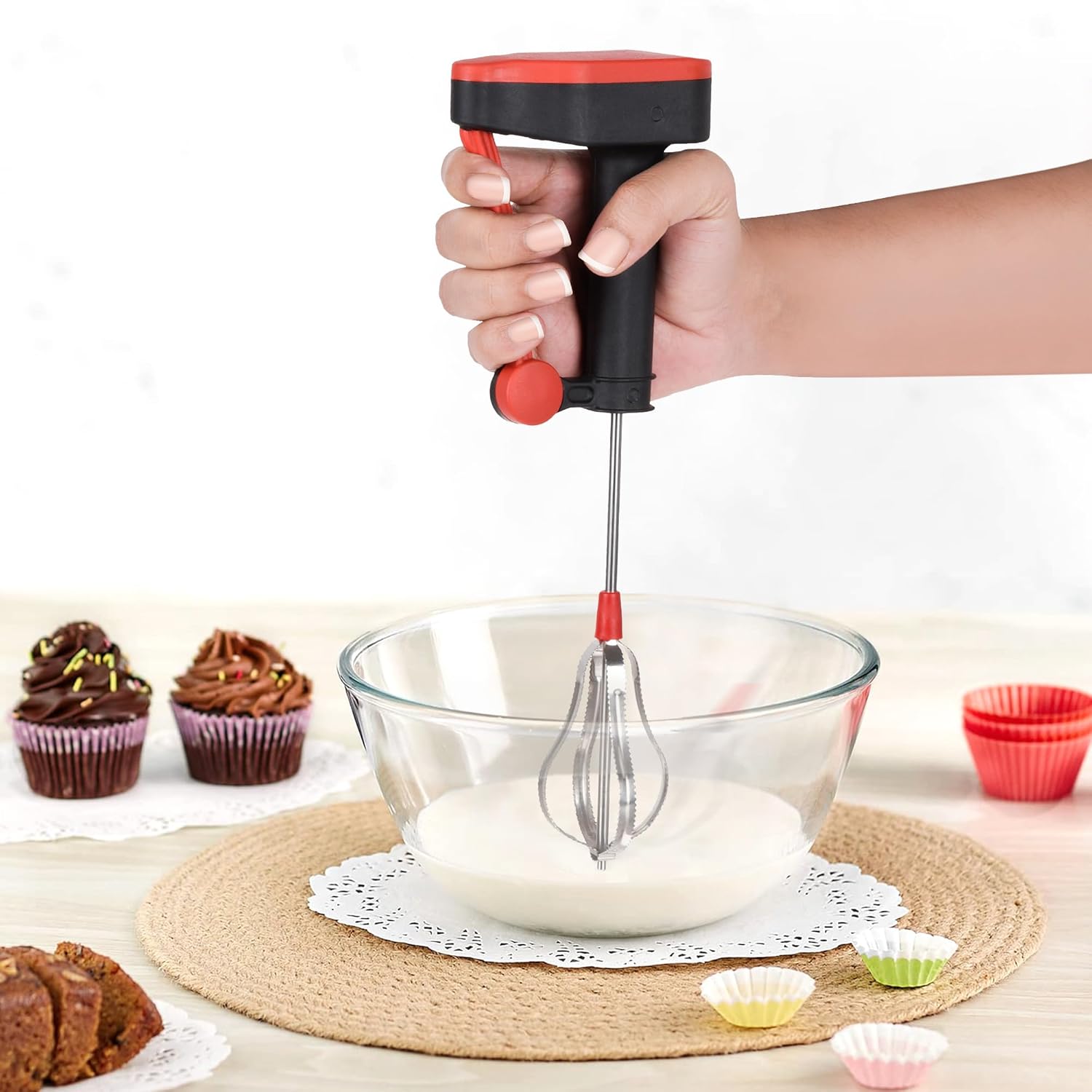 Heavy Gear Power Free Hand Blender | Manual Non-Electric Mixer, Egg Beater & Milkshake Maker for Kitchen (Random Color-Pack of 1)