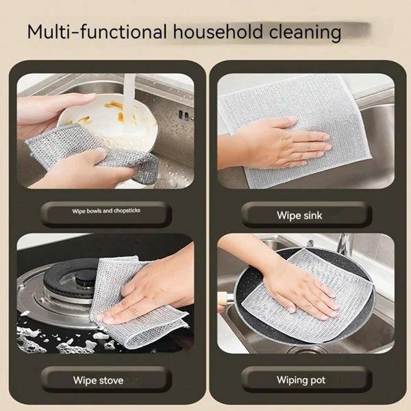 Double Sided Dishwashing Cleaning Cloth (Pack of 5) | Reusable Kitchen Cleaning Wipes | Durable Polyester Scrub Cloth
