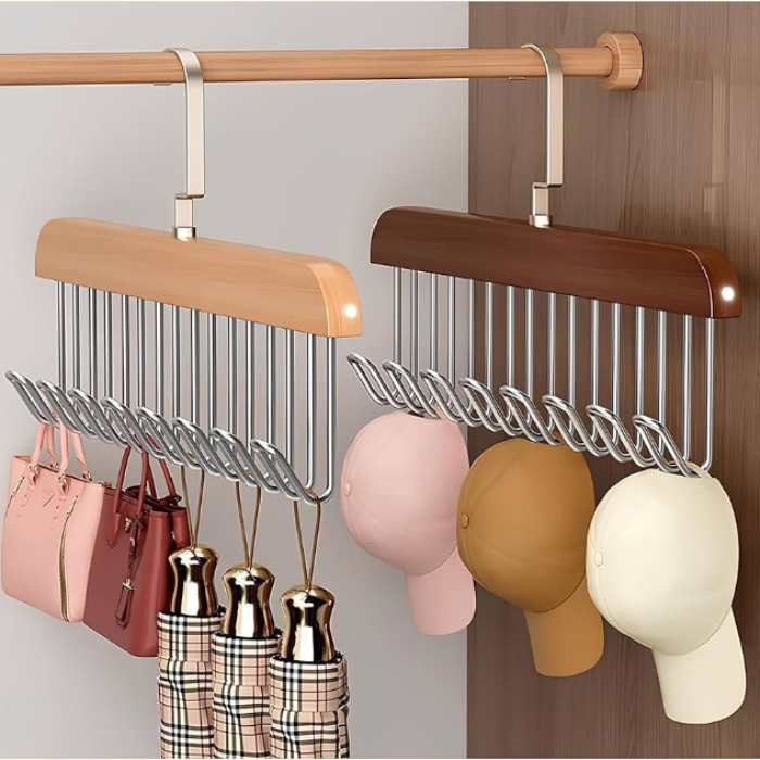 Multi-Use Wooden Hanger with 8 Hooks –Wall Mounted Storage Organizer (Random color-Pack of 1 Pc)