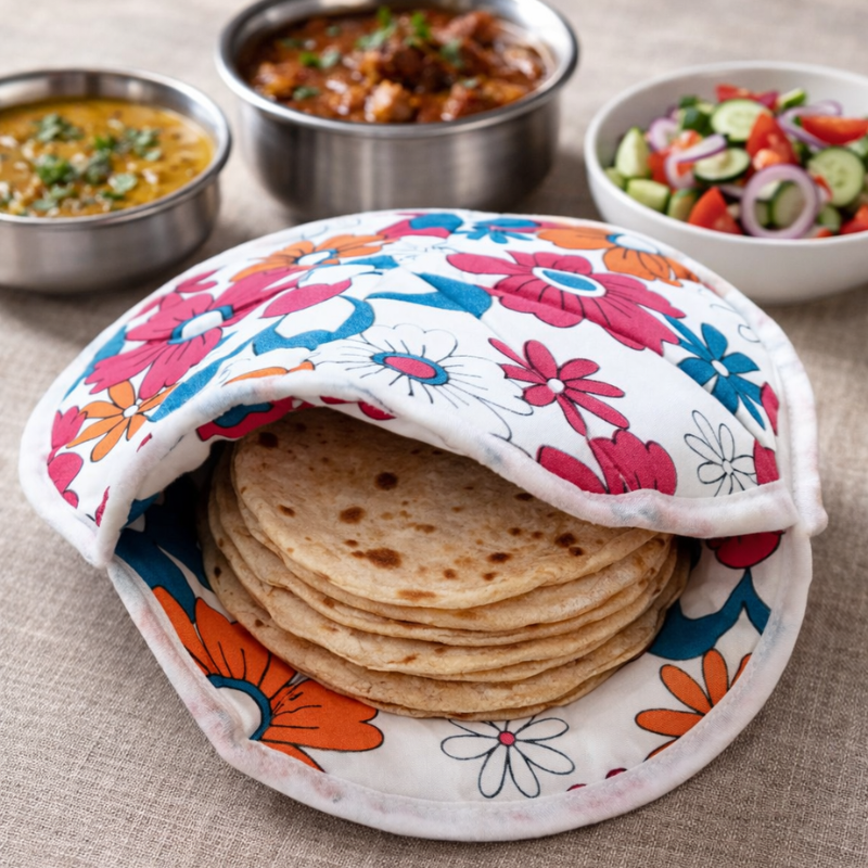 Standard Open Cloth Printed Cotton Roti Cover Bag | Reusable Chapati Warmer Cloth for Roti, Naan, Tortilla & Paratha (Random Print-Pack of 1)