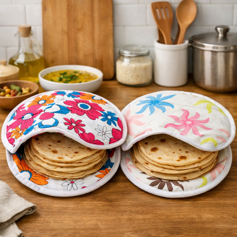 Standard Open Cloth Printed Cotton Roti Cover Bag | Reusable Chapati Warmer Cloth for Roti, Naan, Tortilla & Paratha (Random Print-Pack of 1)