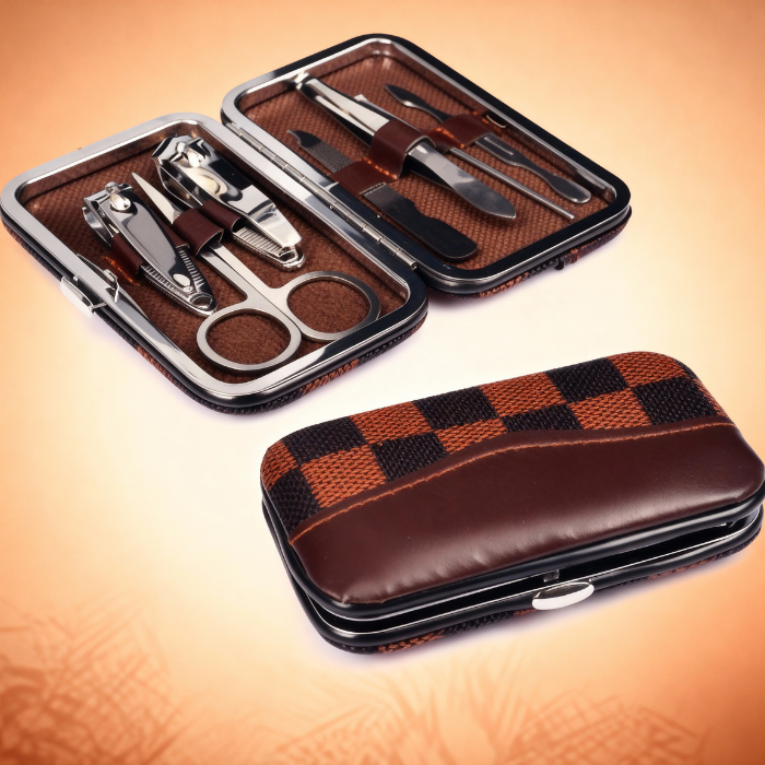 7 Pcs Stainless Steel Nail Tools Set – Professional Manicure & Pedicure Kit with Leather Case (Random Prints)