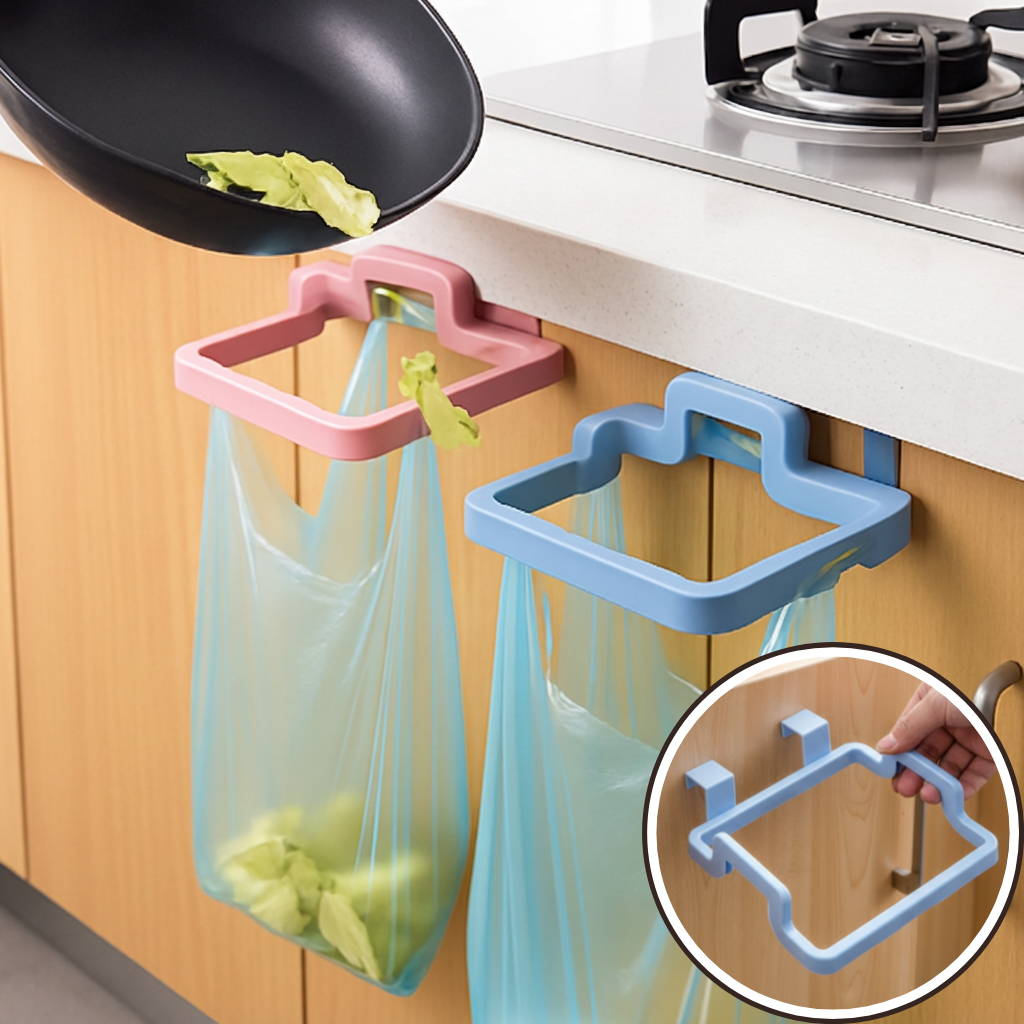 2 Pcs Plastic Garbage Bag & Towel Hanger – Over-Cabinet Holder (Random colors-Hangers Only)