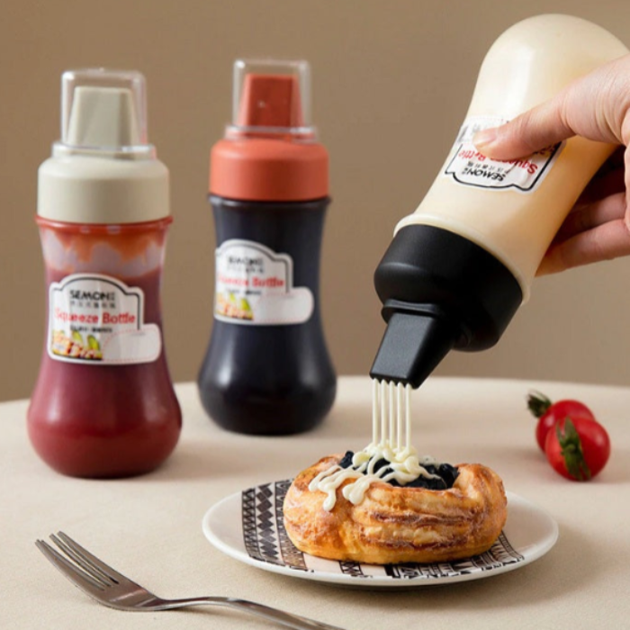 5 Hole Squeeze Sauce Bottle (280 ML) – Portable Plastic Condiment Dispenser with Lid | Buy 1 Get 1 Free(Random color)