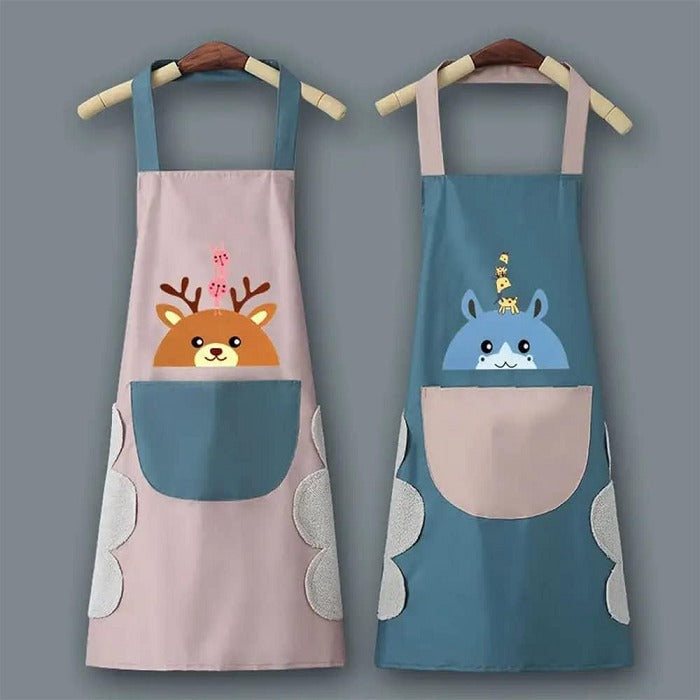Cute Cartoon Print Kitchen Apron with Front Pocket – Waterproof Cooking Apron (Pack of 1)