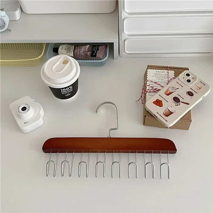 Multi-Use Wooden Hanger with 8 Hooks –Wall Mounted Storage Organizer (Random color-Pack of 1 Pc)