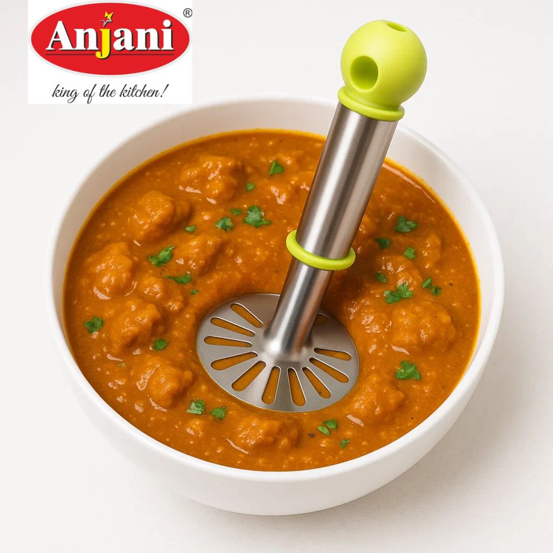Anjani Stainless Steel Potato & Vegetable Pav Bhaji Masher – Durable Kitchen Tool (Multicolor Handle)